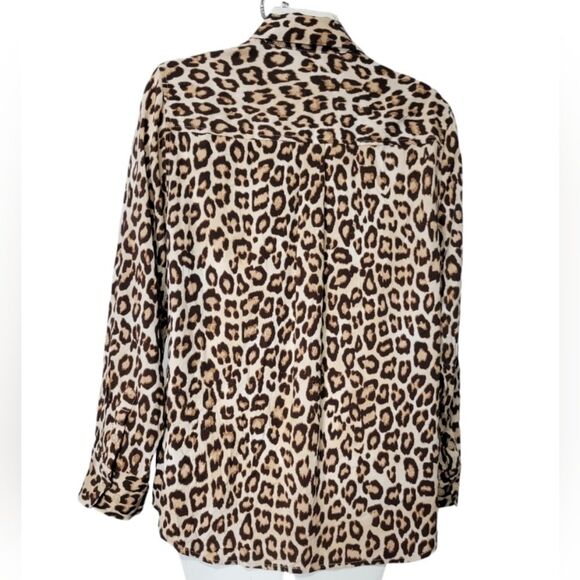 Chicos animal print long sleeves blouse size 1 beige brown Button up - Picture 2 of 6